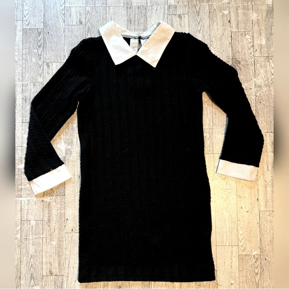 Wednesday Style, Ribbed Black, Long Sleeve Collared Dress - Picture 15 of 16